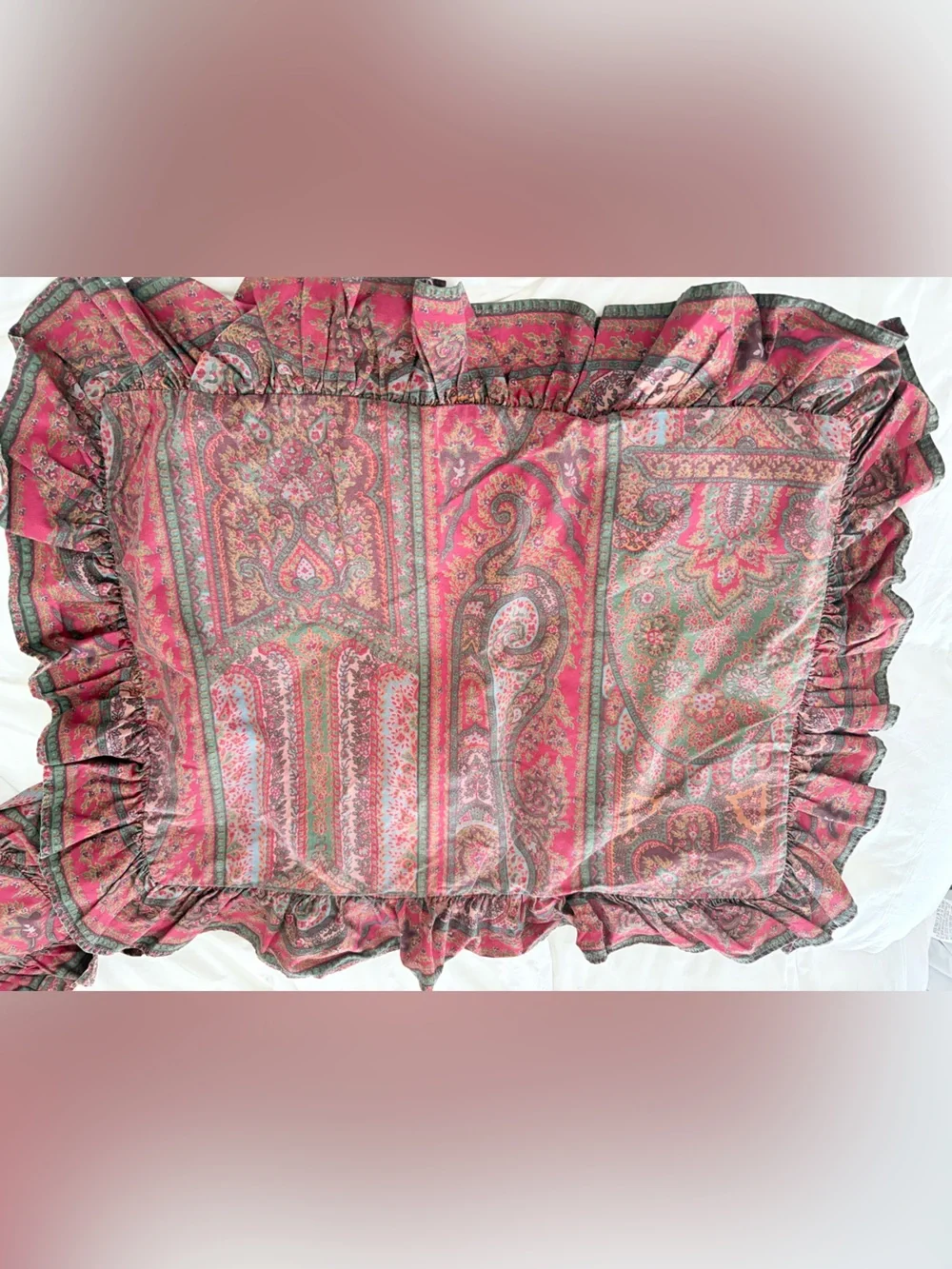Ralph Lauren Pink and Green Paisley Pillow Sham, Shabby Chic